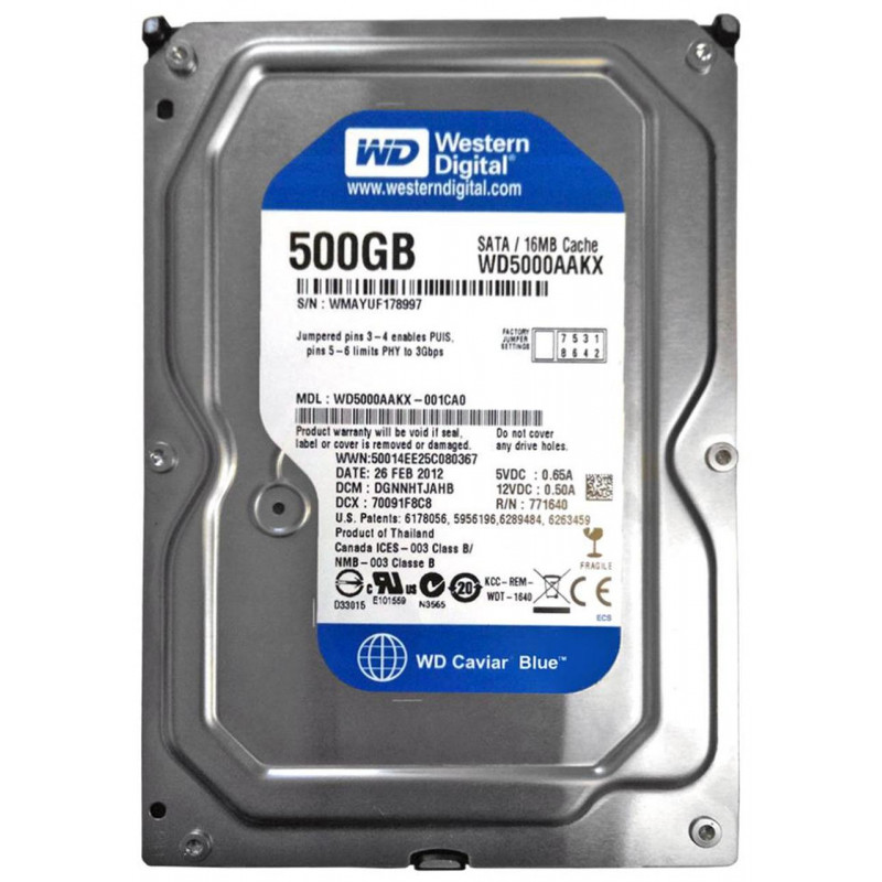 Western Digital 500GB Internal HDD Hard Drive SATA 3.5" 6Gb/s 7200RPM WD5000AAKX Caviar Blue 16MB